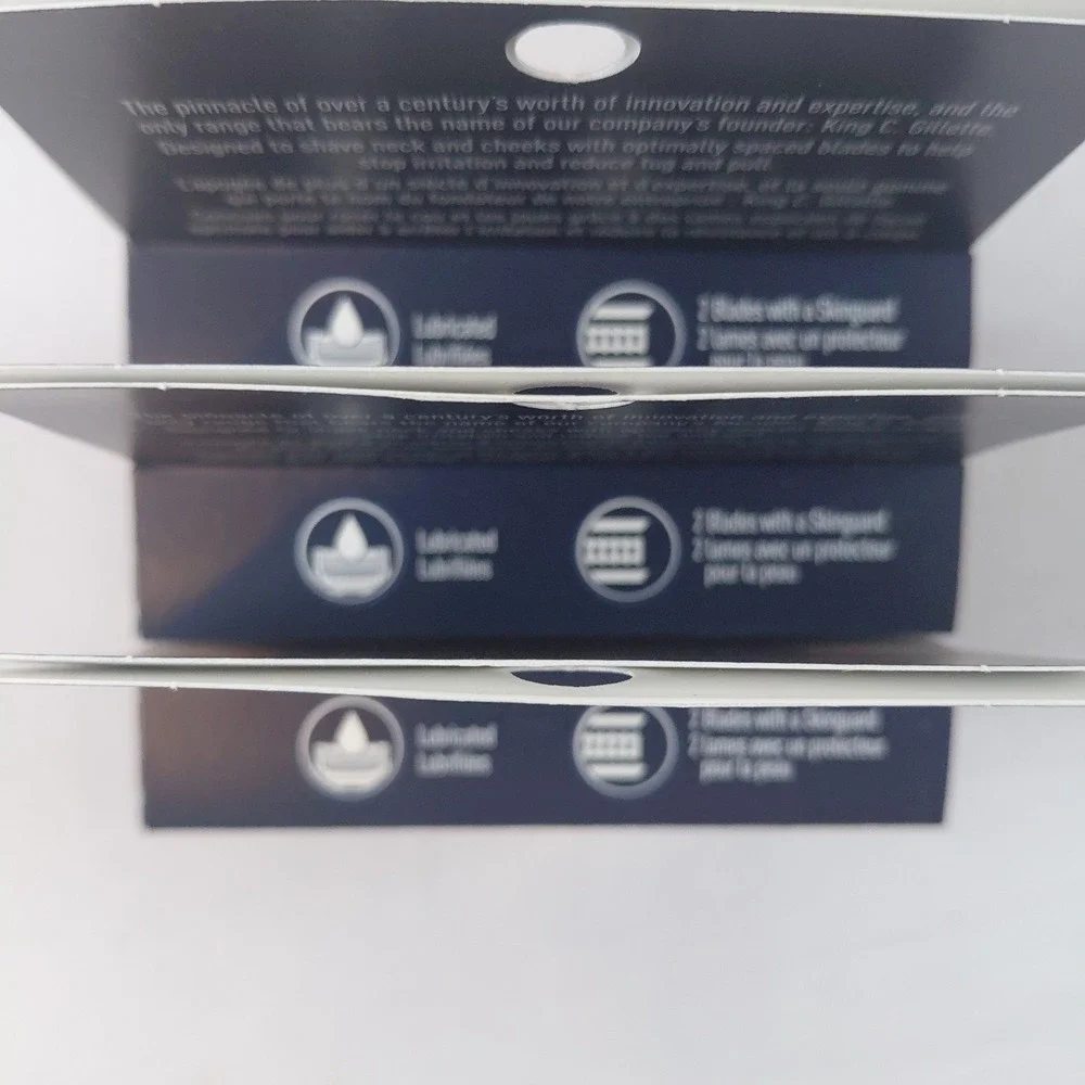 12 Cartridges King C Gillette Neck Razor Blades 3 packs 2 Blades Chin Guard
